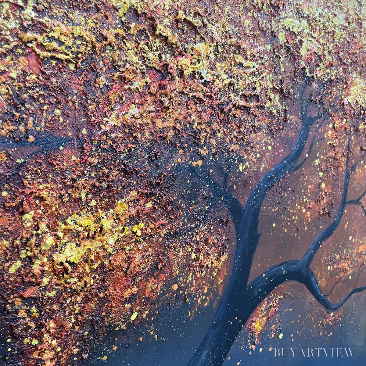 BUYARTVIEW Golden Hour – Textured Tree Painting, Impasto , Panoramic Canvas, Landscape Decor - image 5
