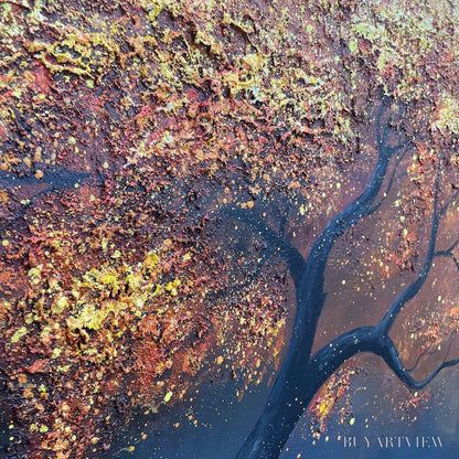 BUYARTVIEW Golden Hour – Textured Tree Painting, Impasto , Panoramic Canvas, Landscape Decor - image 5