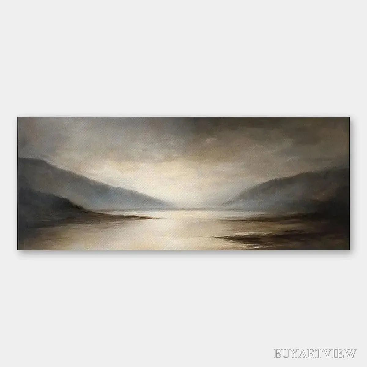 BUYARTVIEW Misty Morning Serenity – Landscape Painting, Panoramic , Neutral Decor - image 1