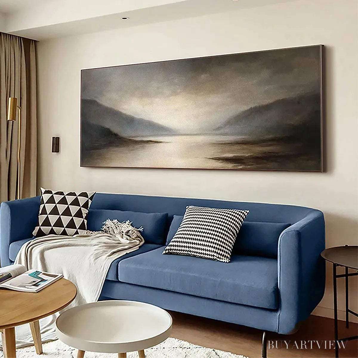 BUYARTVIEW Misty Morning Serenity – Landscape Painting, Panoramic , Neutral Decor - image 4