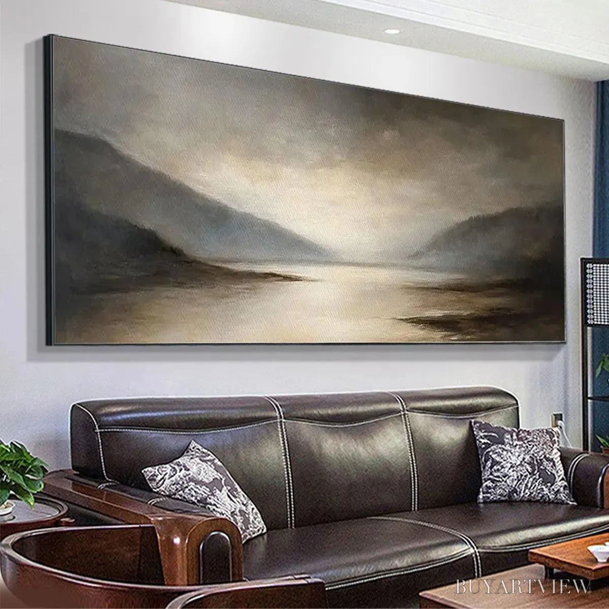 BUYARTVIEW Misty Morning Serenity – Landscape Painting, Panoramic , Neutral Decor - image 5