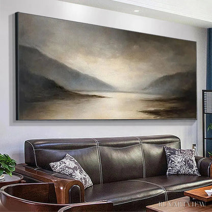 BUYARTVIEW Misty Morning Serenity – Landscape Painting, Panoramic , Neutral Decor - image 5