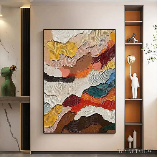 BUYARTVIEW Abstract Landscape – Textured Abstract Painting, Colorful Landscape , Vertical Canvas, Impasto Decor - image 2