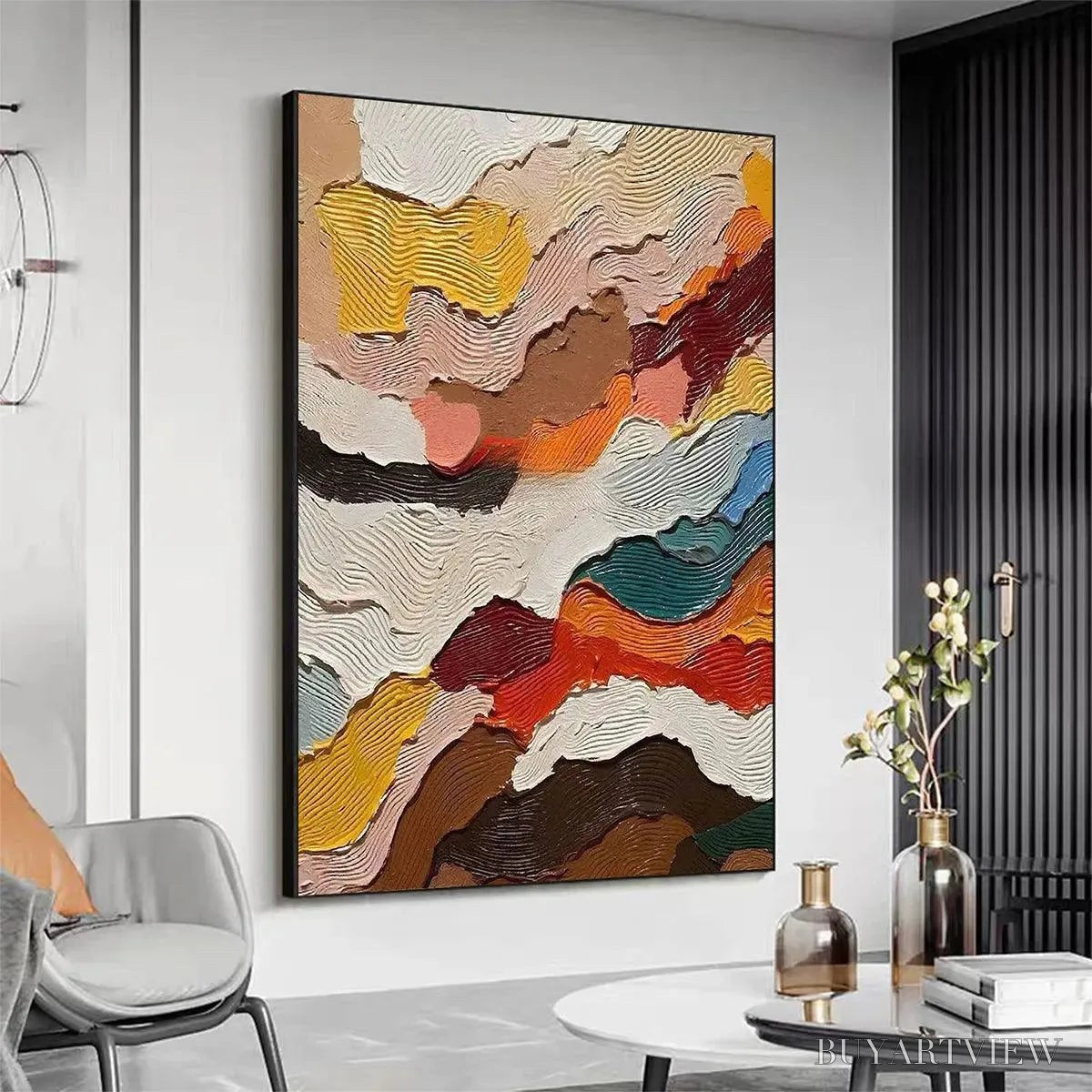 BUYARTVIEW Abstract Landscape – Textured Abstract Painting, Colorful Landscape , Vertical Canvas, Impasto Decor - image 4