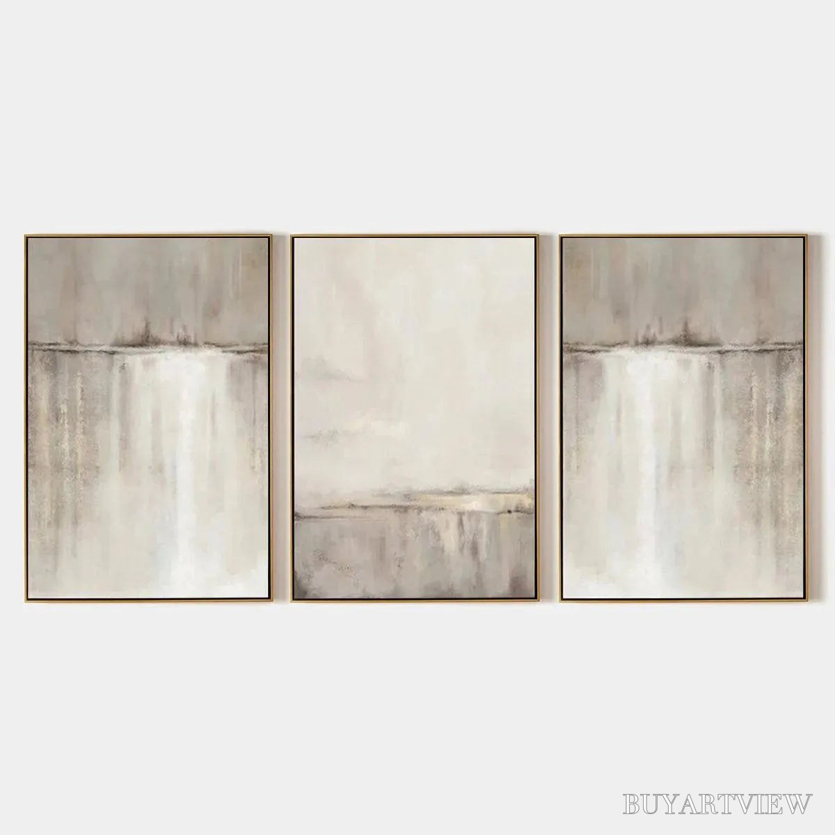 BUYARTVIEW Abstract Waterfall Triptych – Minimalist Landscape Painting Set of 3 - image 1
