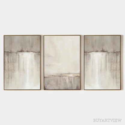 BUYARTVIEW Abstract Waterfall Triptych – Minimalist Landscape Painting Set of 3 - image 1