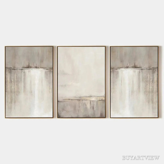 BUYARTVIEW Abstract Waterfall Triptych – Minimalist Landscape Painting Set of 3 - image 1