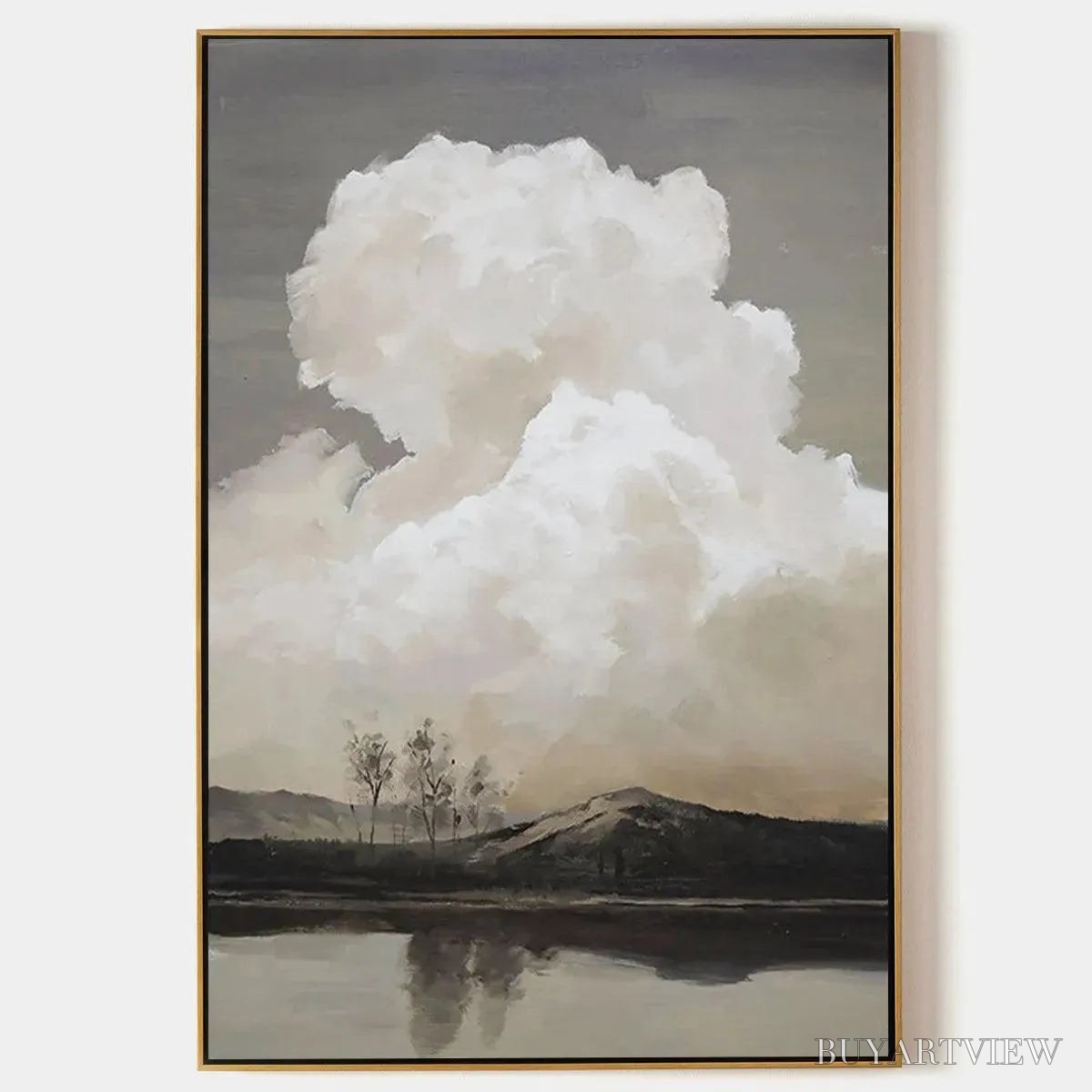BUYARTVIEW Cloudy Landscape – Muted Landscape Painting, Vertical - image 1