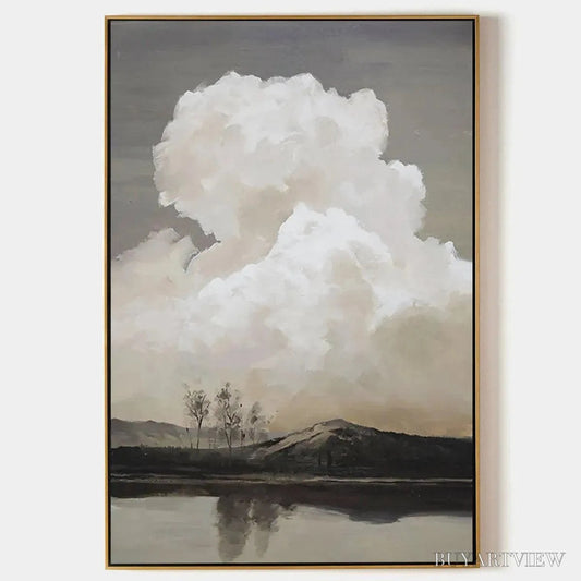 BUYARTVIEW Cloudy Landscape – Muted Landscape Painting, Vertical - image 1