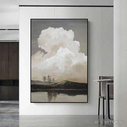 BUYARTVIEW Cloudy Landscape – Muted Landscape Painting, Vertical - image 2