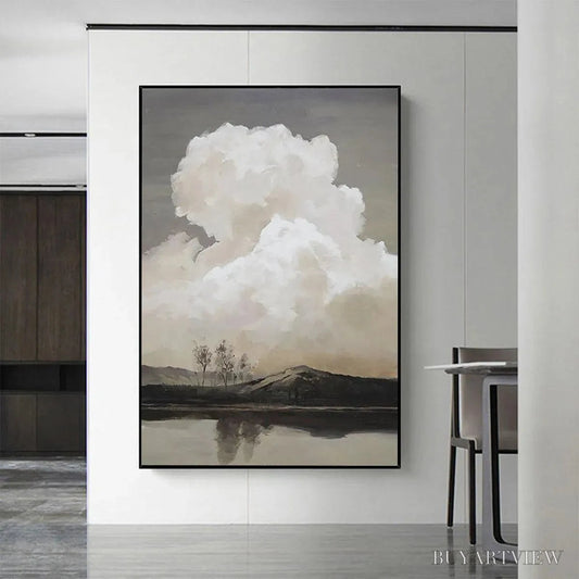 BUYARTVIEW Cloudy Landscape – Muted Landscape Painting, Vertical - image 2