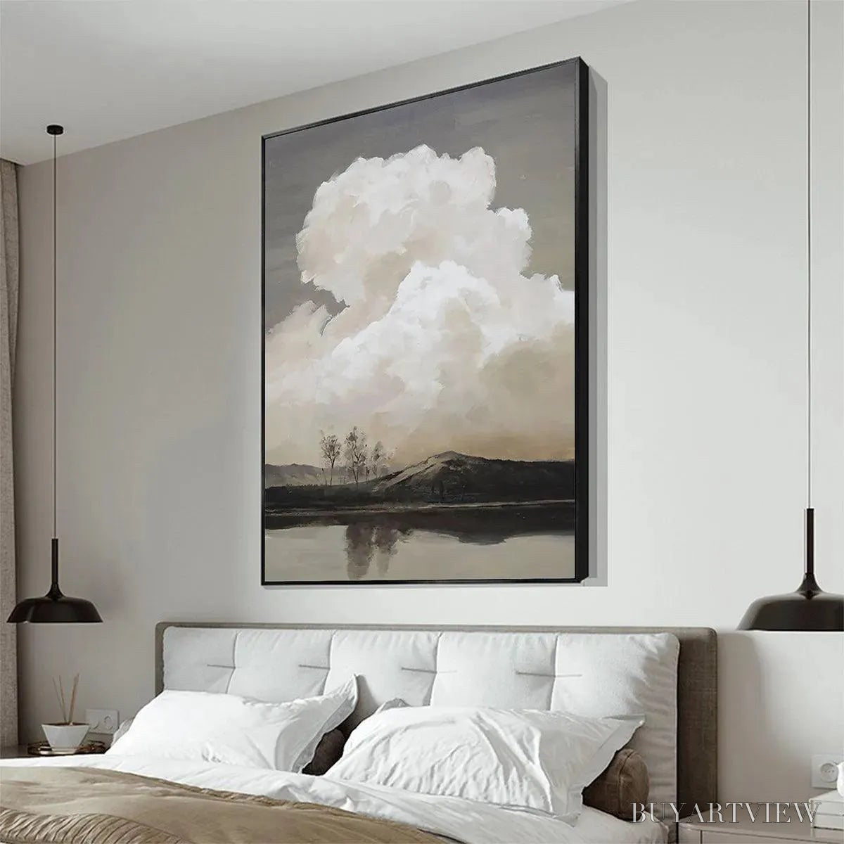 BUYARTVIEW Cloudy Landscape – Muted Landscape Painting, Vertical - image 5