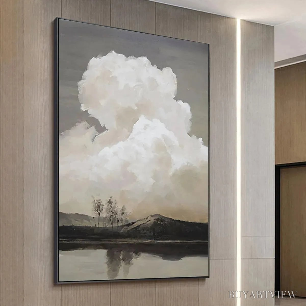 BUYARTVIEW Cloudy Landscape – Muted Landscape Painting, Vertical - image 6