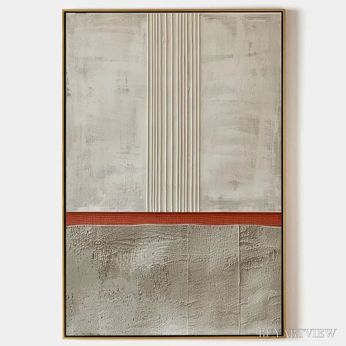 BUYARTVIEW Textured Minimalist Landscape – Terracotta and Beige Abstract Painting, Vertical - image 1