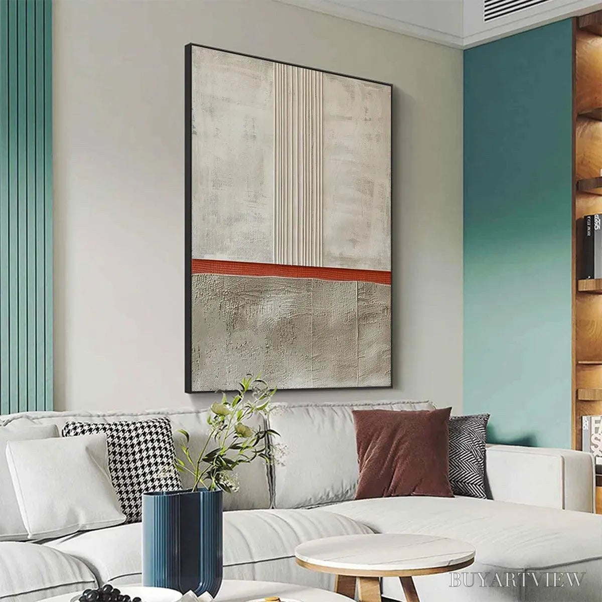 BUYARTVIEW Textured Minimalist Landscape – Terracotta and Beige Abstract Painting, Vertical - image 3