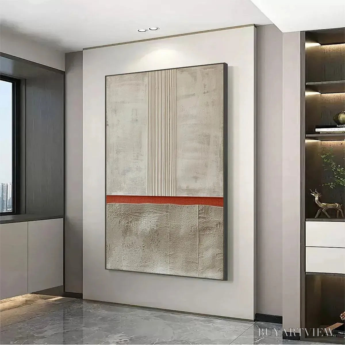 BUYARTVIEW Textured Minimalist Landscape – Terracotta and Beige Abstract Painting, Vertical - image 5