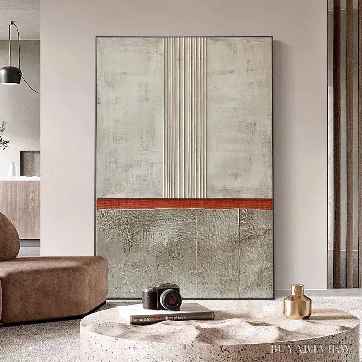 BUYARTVIEW Textured Minimalist Landscape – Terracotta and Beige Abstract Painting, Vertical - image 6