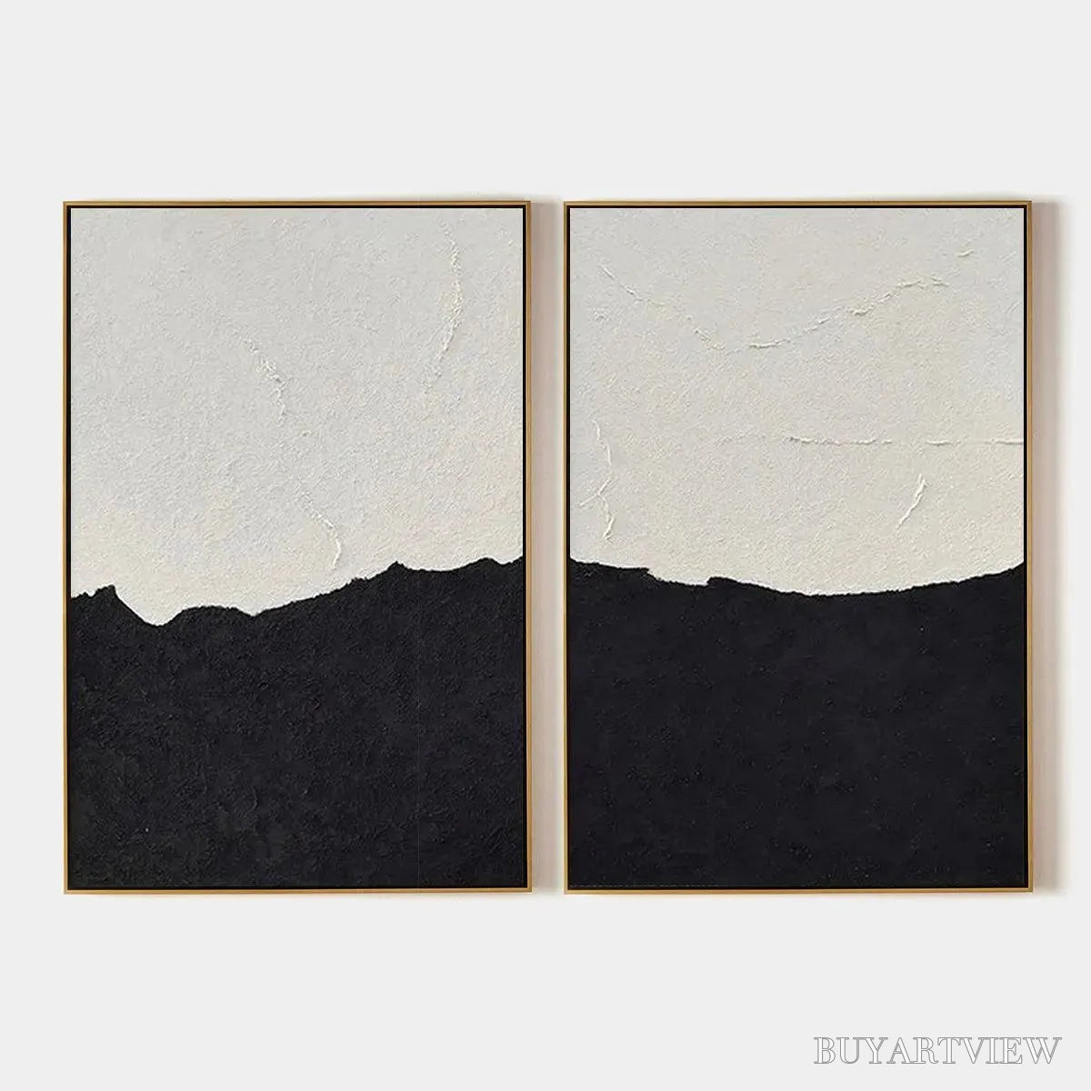 BUYARTVIEW Black & White Abstract Landscape Diptych – Textured Abstract Painting Set of 2, Vertical - image 1