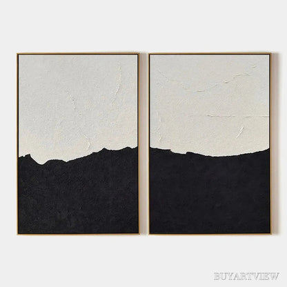 BUYARTVIEW Black & White Abstract Landscape Diptych – Textured Abstract Painting Set of 2, Vertical - image 1