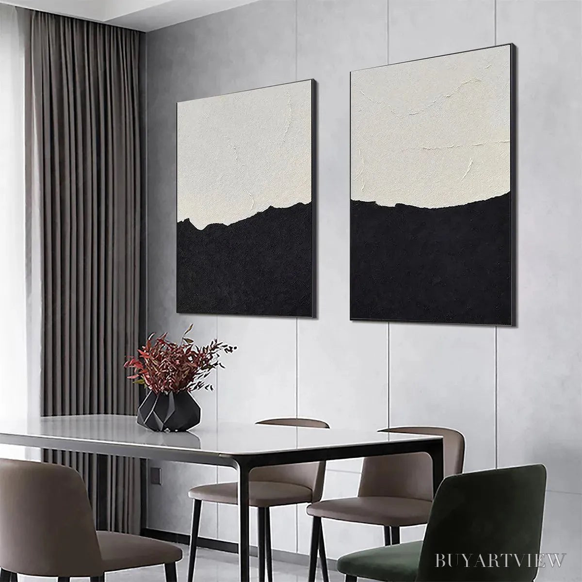 BUYARTVIEW Black & White Abstract Landscape Diptych – Textured Abstract Painting Set of 2, Vertical - image 5