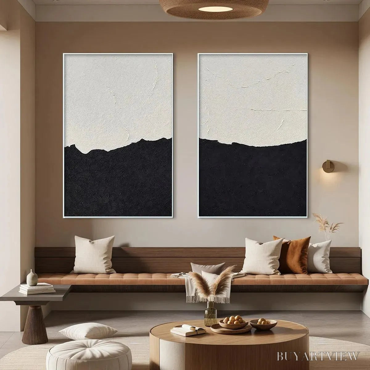 BUYARTVIEW Black & White Abstract Landscape Diptych – Textured Abstract Painting Set of 2, Vertical - image 6