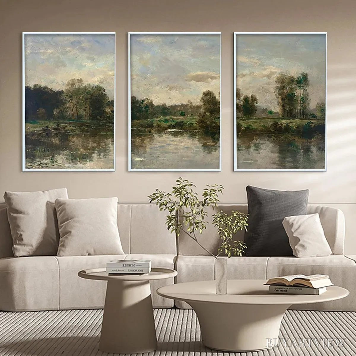 BUYARTVIEW Riverside Triptych – Traditional Chinese Landscape Painting Set of 3 - image 5