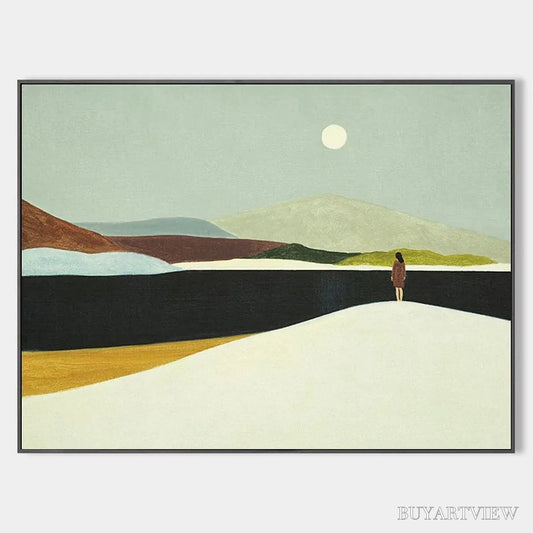 BUYARTVIEW Solitary Figure in Minimalist Landscape – Serene Landscape Painting, Horizontal - image 1