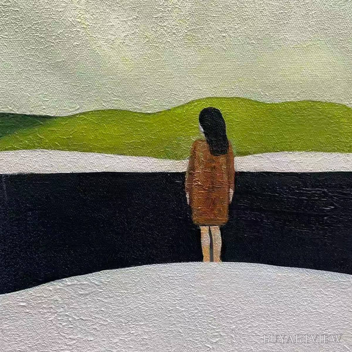 BUYARTVIEW Solitary Figure in Minimalist Landscape – Serene Landscape Painting, Horizontal - image 3