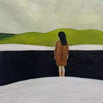 BUYARTVIEW Solitary Figure in Minimalist Landscape – Serene Landscape Painting, Horizontal - image 3