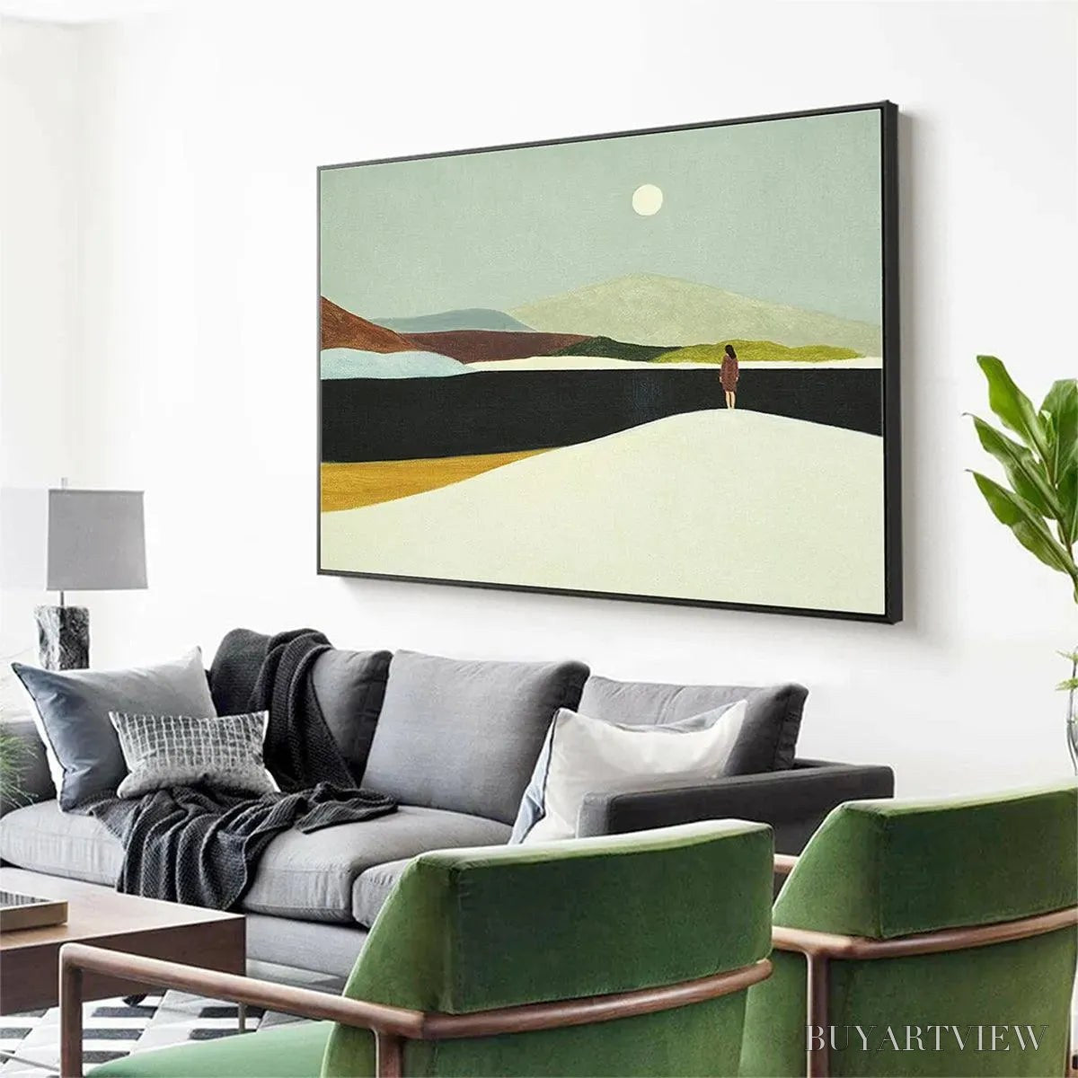 BUYARTVIEW Solitary Figure in Minimalist Landscape – Serene Landscape Painting, Horizontal - image 4