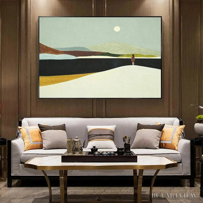 BUYARTVIEW Solitary Figure in Minimalist Landscape – Serene Landscape Painting, Horizontal - image 5