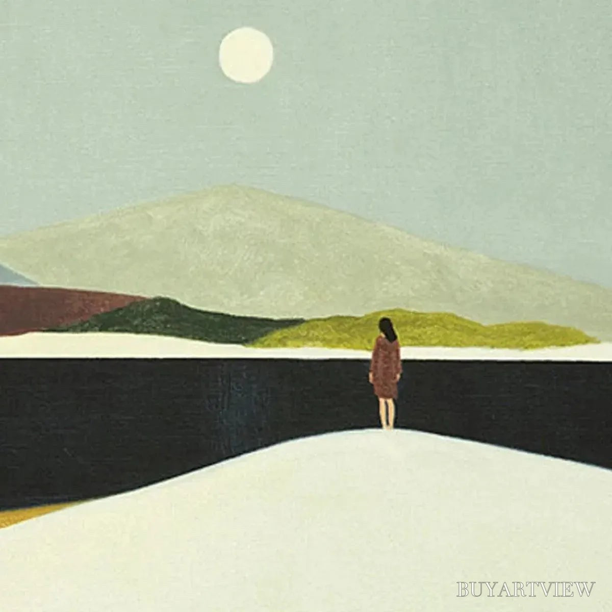 BUYARTVIEW Solitary Figure in Minimalist Landscape – Serene Landscape Painting, Horizontal - image 6