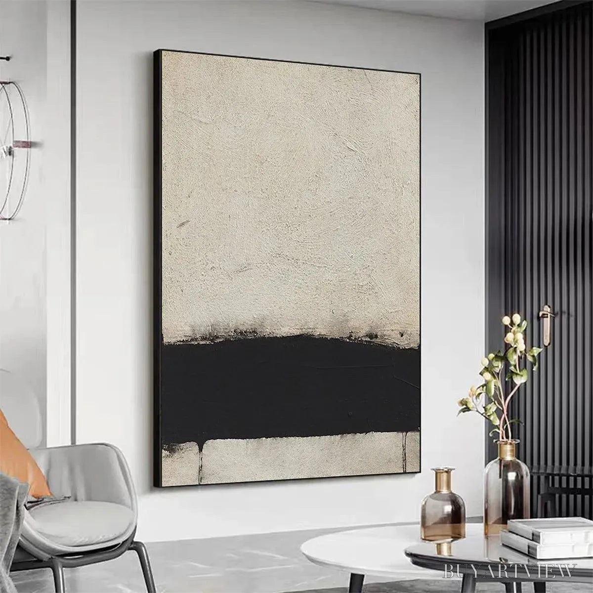 BUYARTVIEW Minimalist Black and White Landscape – Textured Abstract Painting, Vertical - image 5