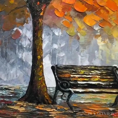 BUYARTVIEW Autumn Park Bench – Impressionistic Park Painting in Orange and Grey - image 5