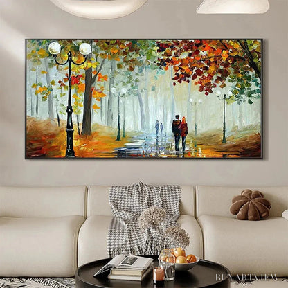 BUYARTVIEW Autumn Park Stroll – Romantic Park Landscape Painting, Horizontal - image 2
