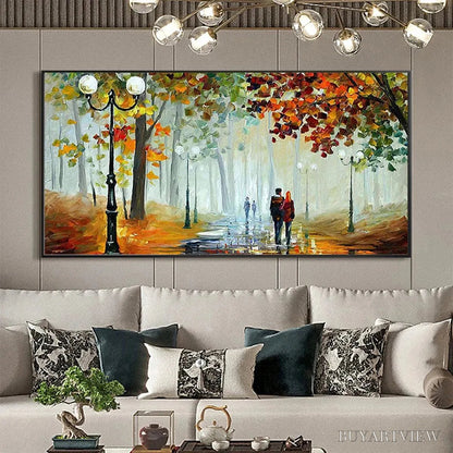 BUYARTVIEW Autumn Park Stroll – Romantic Park Landscape Painting, Horizontal - image 4
