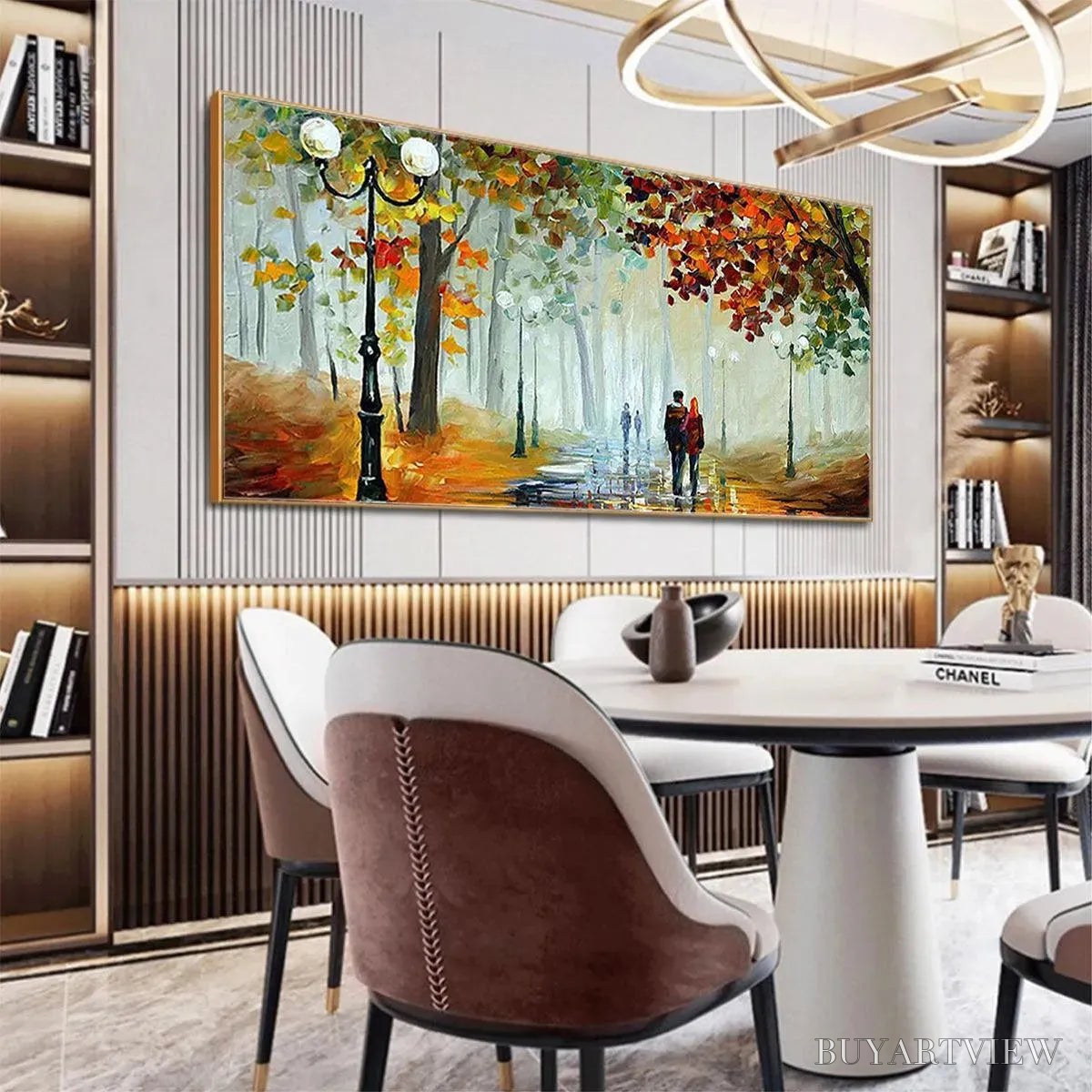 BUYARTVIEW Autumn Park Stroll – Romantic Park Landscape Painting, Horizontal - image 5