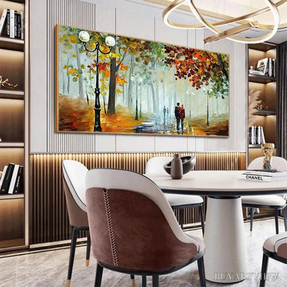 BUYARTVIEW Autumn Park Stroll – Romantic Park Landscape Painting, Horizontal - image 5