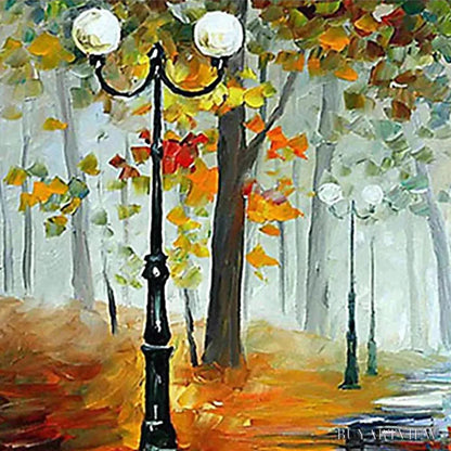 BUYARTVIEW Autumn Park Stroll – Romantic Park Landscape Painting, Horizontal - image 6