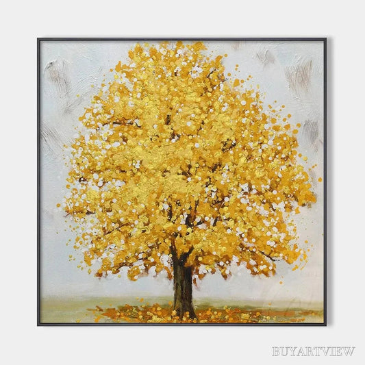 BUYARTVIEW Golden Majesty – Textured Golden Tree Painting, Square - image 1