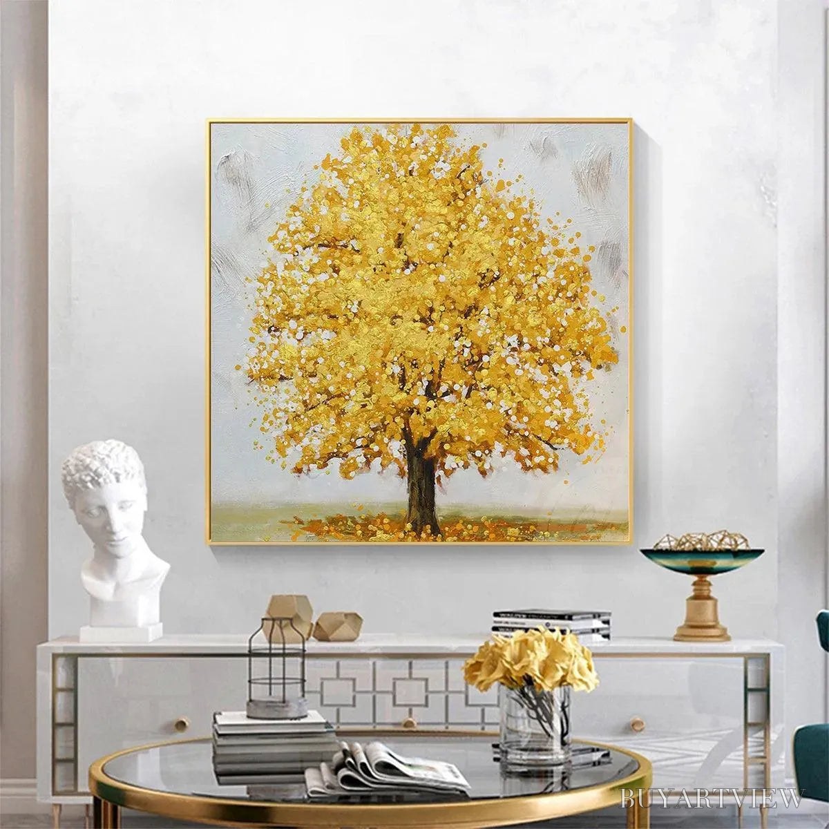 BUYARTVIEW Golden Majesty – Textured Golden Tree Painting, Square - image 2