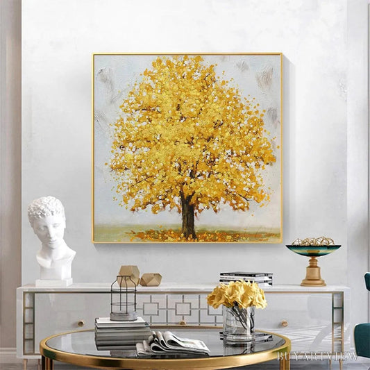 BUYARTVIEW Golden Majesty – Textured Golden Tree Painting, Square - image 2