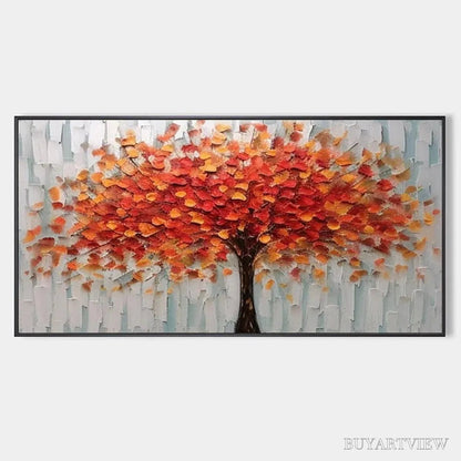 BUYARTVIEW Autumn Fire – Textured Impasto Painting of a Tree in Orange and Red - image 1