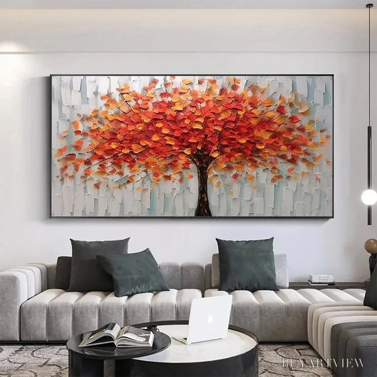 BUYARTVIEW Autumn Fire – Textured Impasto Painting of a Tree in Orange and Red - image 2