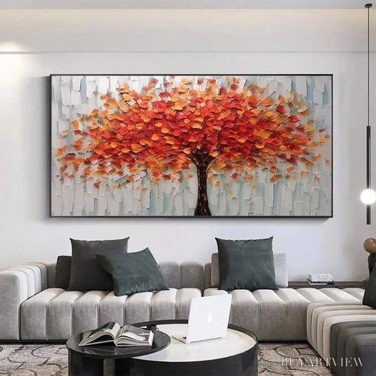 BUYARTVIEW Autumn Fire – Textured Impasto Painting of a Tree in Orange and Red - image 2
