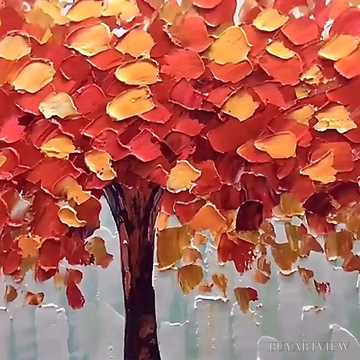 BUYARTVIEW Autumn Fire – Textured Impasto Painting of a Tree in Orange and Red - image 3
