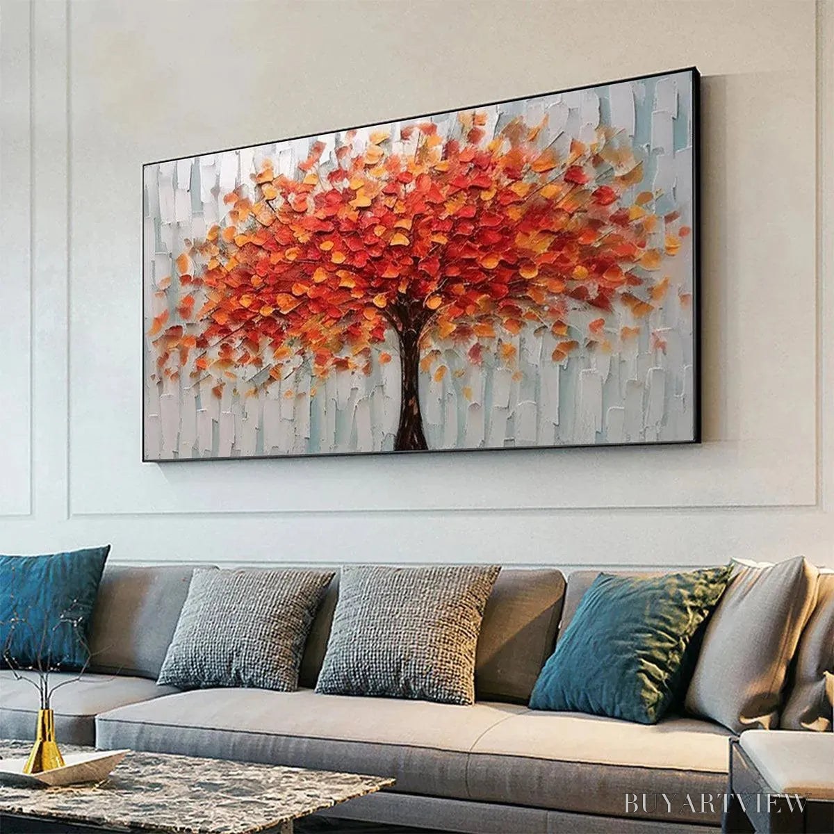 BUYARTVIEW Autumn Fire – Textured Impasto Painting of a Tree in Orange and Red - image 4