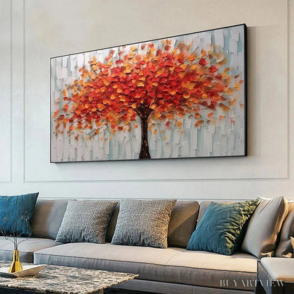 BUYARTVIEW Autumn Fire – Textured Impasto Painting of a Tree in Orange and Red - image 4