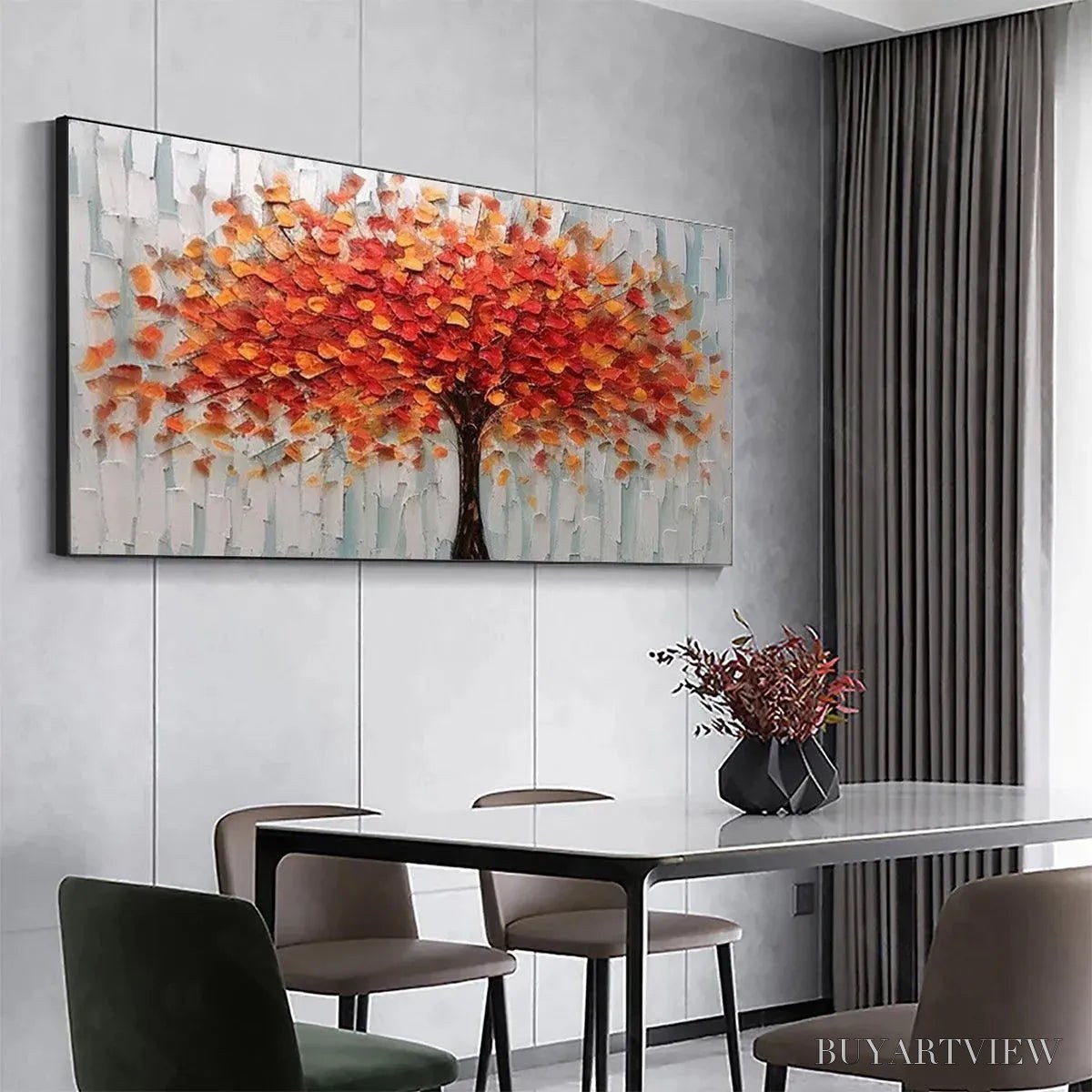 BUYARTVIEW Autumn Fire – Textured Impasto Painting of a Tree in Orange and Red - image 5