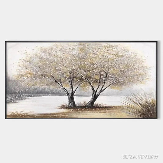 BUYARTVIEW Twilight Trees – Serene Landscape Painting of Trees by the Water - image 1
